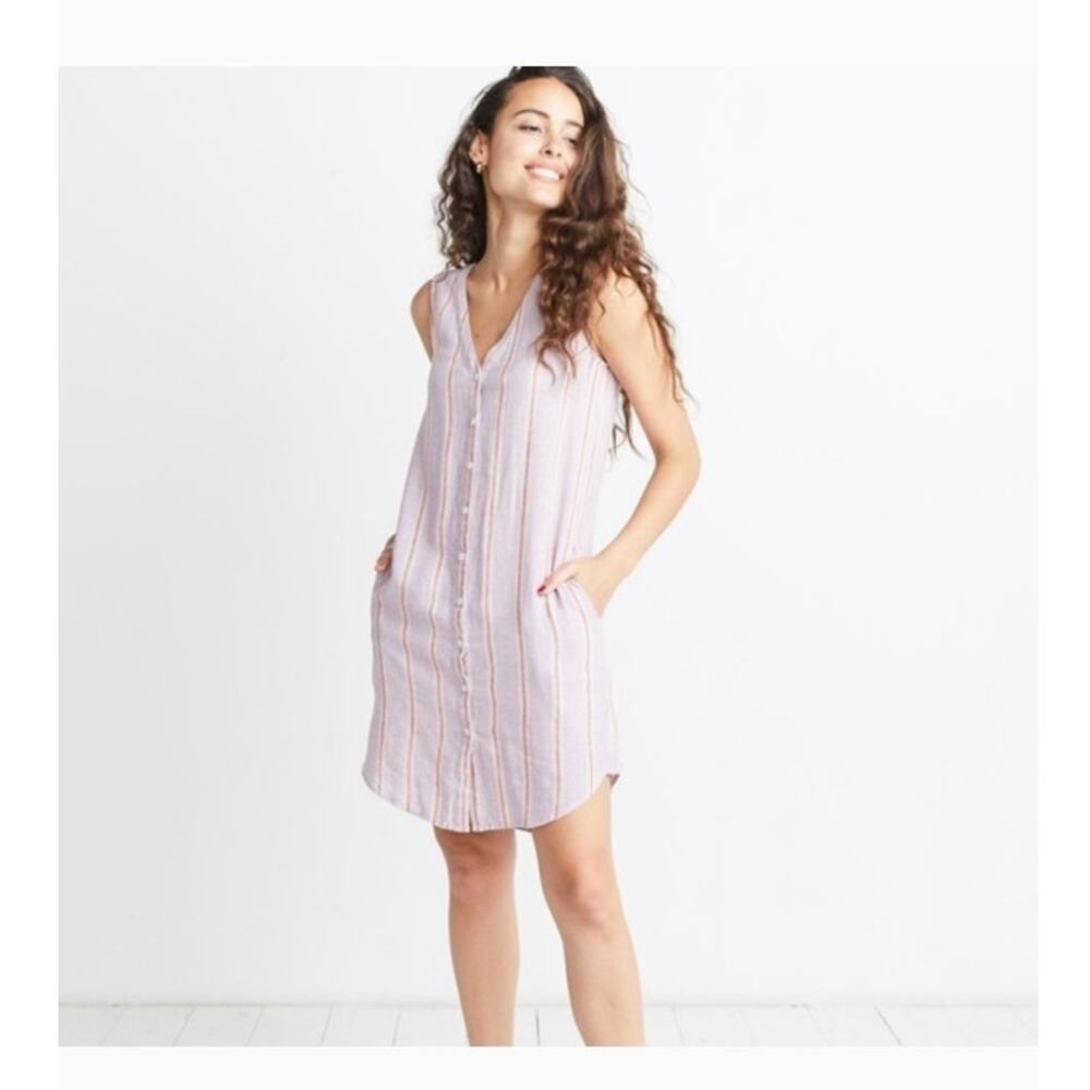 Marine Layer Lake Tank Dress Lavender Stripe SZ XL Linen Pockets Casual